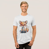 Schattige Waterverf Bloemen Patchwork Fox Tri-Blend Shirt (Voorkant volledig)