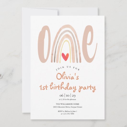 Schattige Waterverf Boho Regenboog Hart 1e Verjaar Kaart (Voorkant)