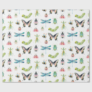 Schattige Waterverf Bugs & Insecten Meisje Verjaar Cadeaupapier