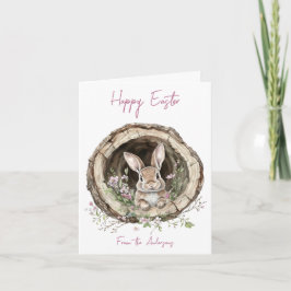 Schattige Waterverf Bunny en Spring Flowers Feestdagen Kaart