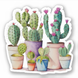 Schattige waterverf cactussen succulenten in potte sticker