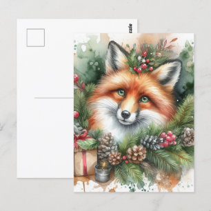 Schattige Waterverf Christmas Red Fox Briefkaart