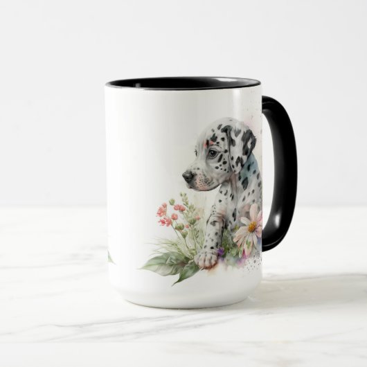 SCHATTIGE WATERVERF DALMATIAN PUPPY DOG FLOWERS MOK (Voorkant rechts)