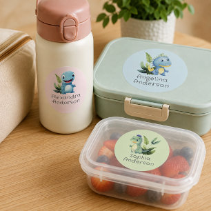 Schattige Waterverf Dinosaurus Groene Waterdichte Labels