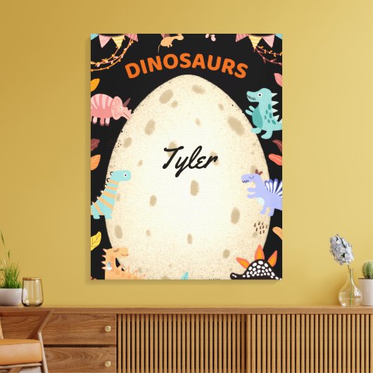 Schattige Waterverf-dinosaurussen met grote dineei Canvas Afdruk (Insitu (Woonkamer))