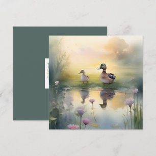 Schattige Waterverf Eend Reflectie Blank Feestdagenkaart