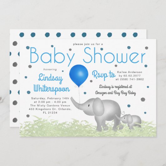 Schattige Waterverf Elephants Boy Baby shower Kaart (Voorkant / Achterkant)