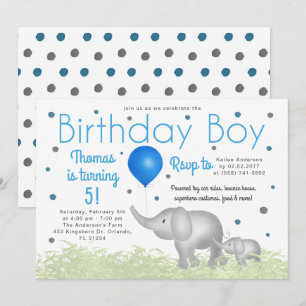 Schattige Waterverf Elephants Boy Birthday Party Kaart