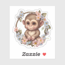 Schattige Waterverf Floral Indie Baby Monkey Sticker