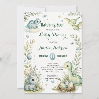 Schattige Waterverf Groene Dinosaurus Baby Shower Kaart