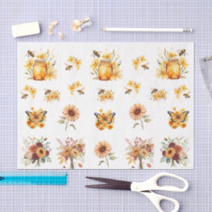 Schattige waterverf honingbijen en bloemen tissuepapier