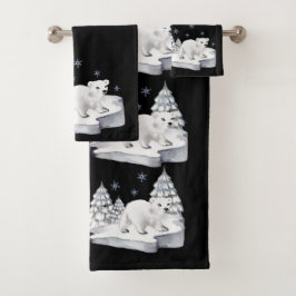 Schattige waterverf ijsbeer dennenbomen sneeuwvlok bad handdoek