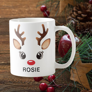 Schattige waterverf Kerst Reindeer Rode Neus Koffiemok