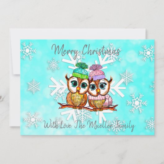 Schattige waterverf Kerstuil Feestdagenkaart (Voorkant)