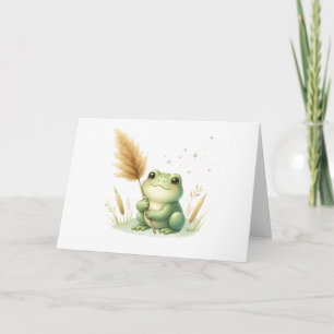 Schattige Waterverf kikker met Pampas Grass Blank Kaart