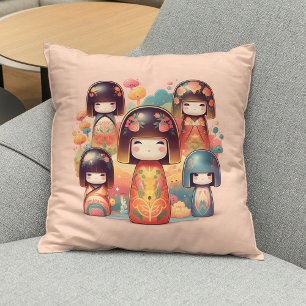 Schattige Waterverf Kokeshi Poppen Blush Kussen