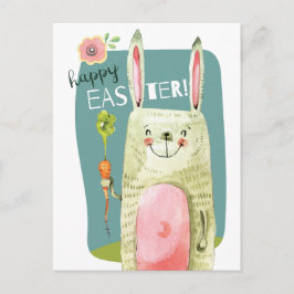Schattige waterverf konijn met wortel Happy Easter Feestdagenkaart