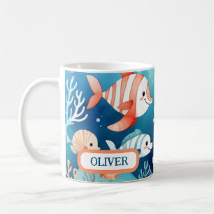 Schattige waterverf koraalvis gepersonaliseerd koffiemok
