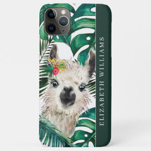 Schattige waterverf lama   Tropisch Monstera blad iPhone 11 Pro Max Hoesje