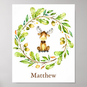 Schattige Waterverf Moose Nursery Art Poster