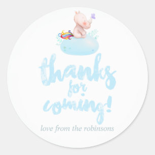 Schattige Waterverf Neushoorn Eenhoorn Baby Jongen Ronde Sticker