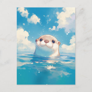 Schattige Waterverf Otter Zonnige Blauwe Lucht Briefkaart