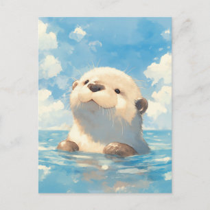 Schattige Waterverf Otter Zonnige Blauwe Lucht Briefkaart