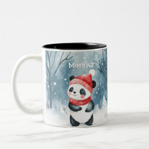 Schattige Waterverf Panda Winter Bos Persoonlijk Tweekleurige Koffiemok
