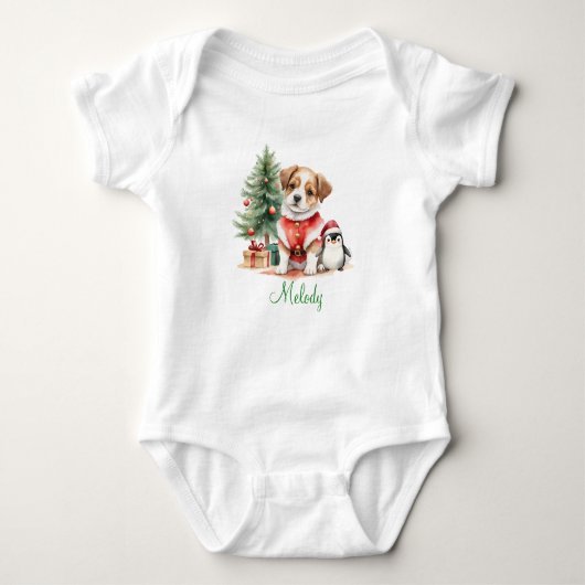 Schattige Waterverf puppy met kleine pinguïn Romper (Voorkant)