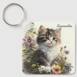 Schattige Waterverf Ragamuffin Kitten Sleutelhanger