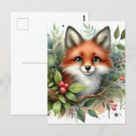 Schattige Waterverf Red Fox Briefkaart
