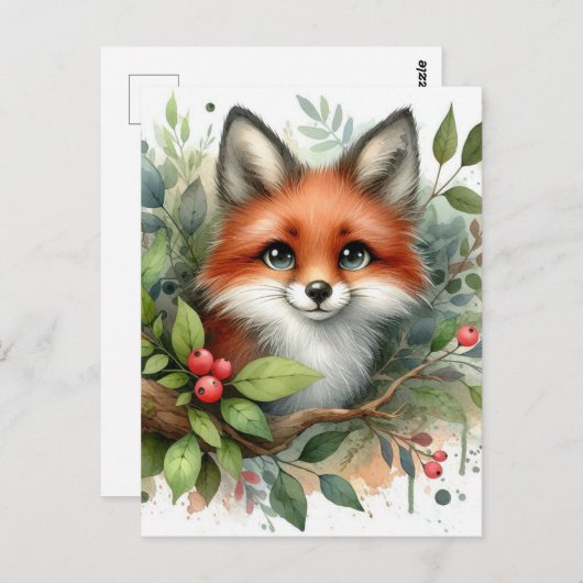 Schattige Waterverf Red Fox Briefkaart (Voorkant / Achterkant)