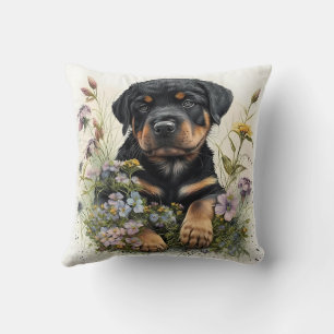 Schattige Waterverf Rottweiler Puppy Hond Kussen