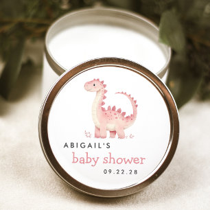 Schattige Waterverf Roze Dinosaur Girl Baby Shower Ronde Sticker
