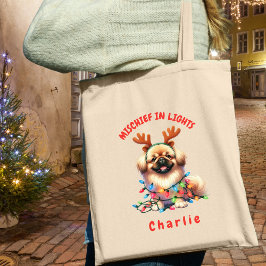 Schattige Waterverf Schattigee Kerst Pekinees Hond Tote Bag
