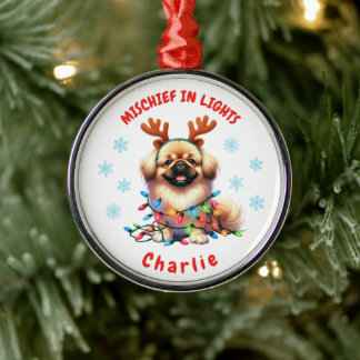 Schattige Waterverf Schattigee Pekingese Sneeuwvlo Metalen Ornament