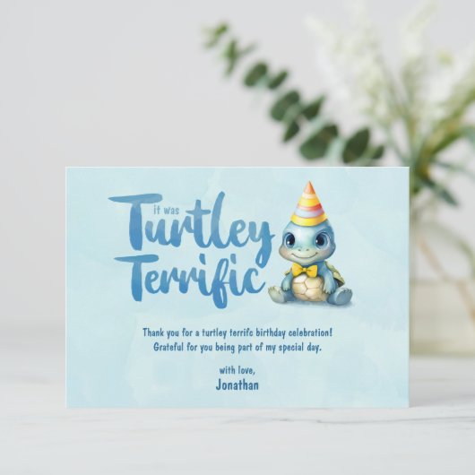 Schattige waterverf schildpad kinderen verjaardag bedankkaart (Staand voorkant)