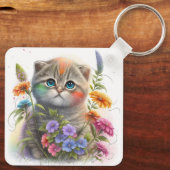 Schattige Waterverf Schotse Fold Kitten Sleutelhanger (Achterkant)