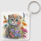 Schattige Waterverf Schotse Fold Kitten Sleutelhanger (Achterkant)