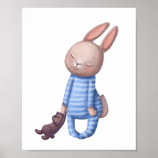 Schattige Waterverf Sleepy Bunny | Wandafdrukken Poster (Voorkant)