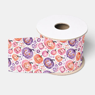 Schattige waterverf spookachtige roze en oranje po grosgrain lint