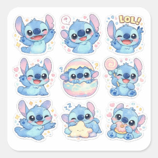 Schattige Waterverf Stitch Vierkante Sticker