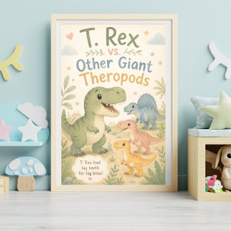 Schattige Waterverf T. Rex vs Reuzen Theropoden Ki Poster