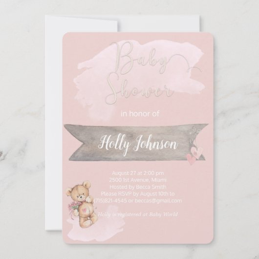 Schattige Waterverf Teddy Bear Baby shower Kaart (Achterkant)