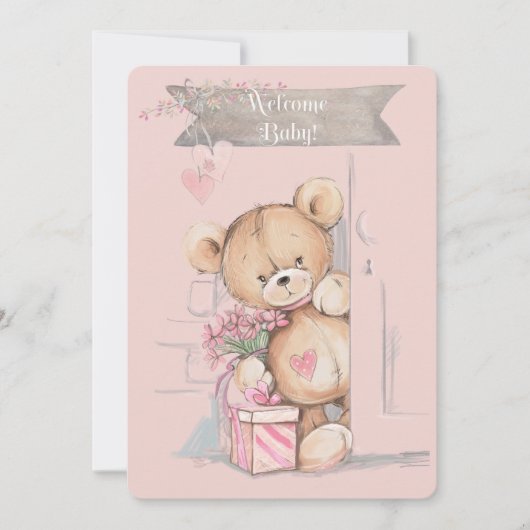 Schattige Waterverf Teddy Bear Baby shower Kaart (Voorkant)
