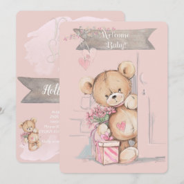 Schattige Waterverf Teddy Bear Baby shower Kaart