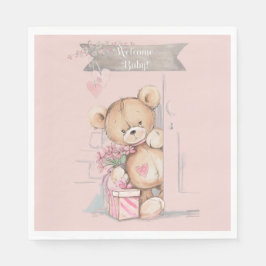 Schattige Waterverf Teddy Bear Baby shower Servet