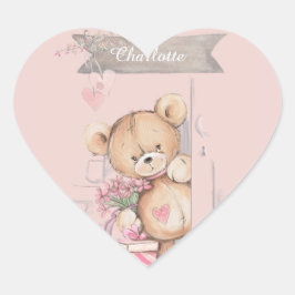 Schattige Waterverf Teddy Bear Baby shower Square Hart Sticker