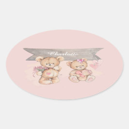 Schattige Waterverf Teddy Bear Baby shower Square Ovale Sticker