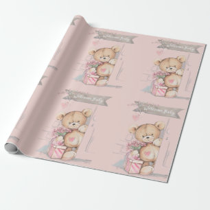 Schattige Waterverf Teddy Bear Welkom Baby Cadeaupapier